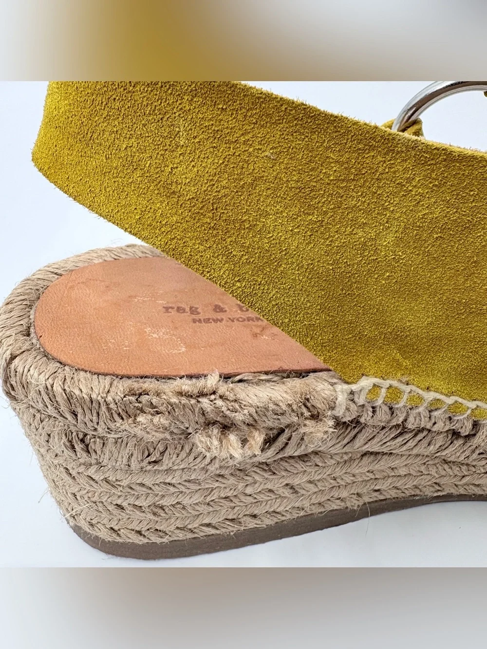 Rag & Bone Mustard Yellow Arc Suede Wedge Sandals